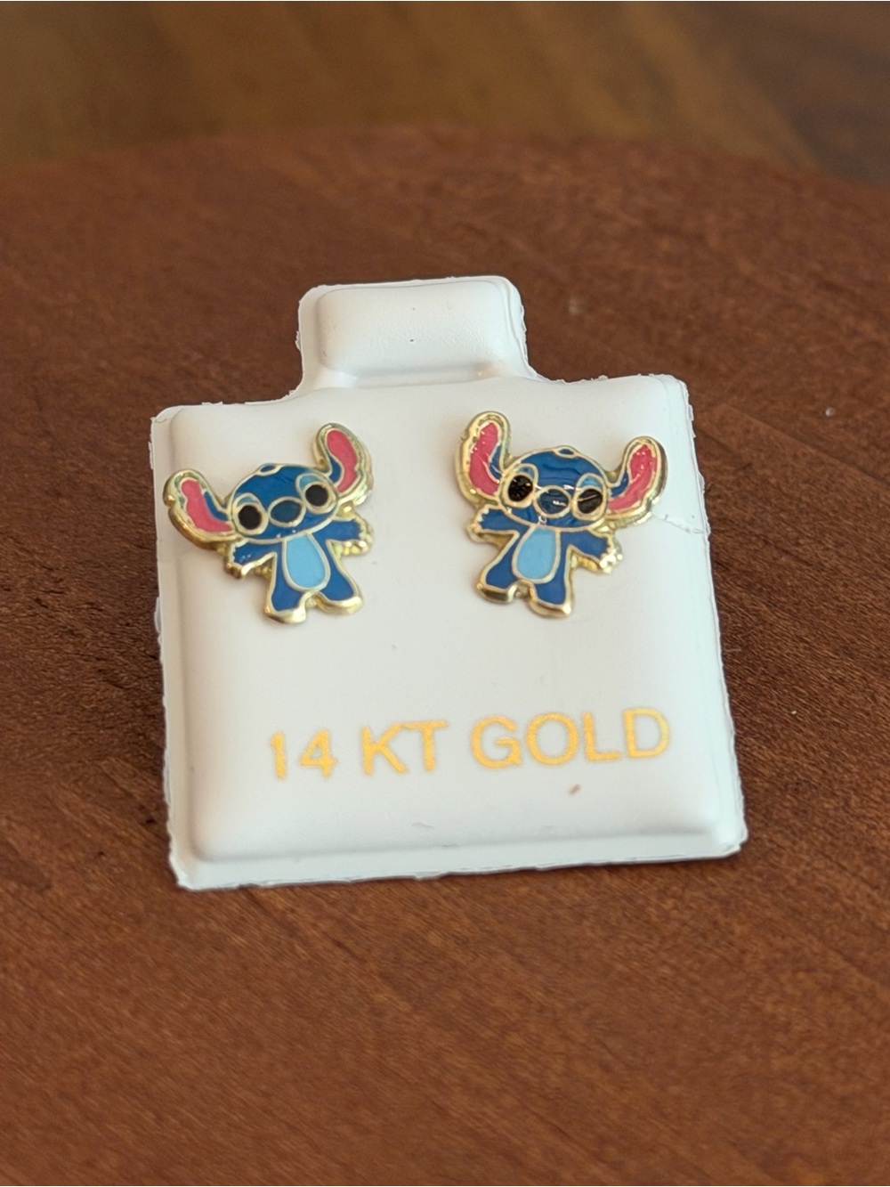 14K Gold Blue Cartoon Character Stud Earrings